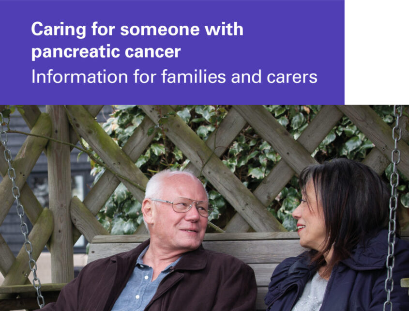 An image of the front cover of Pancreatic Cancer UK's booklet, Caring for someone with pancreatic cancer: information for families and carers