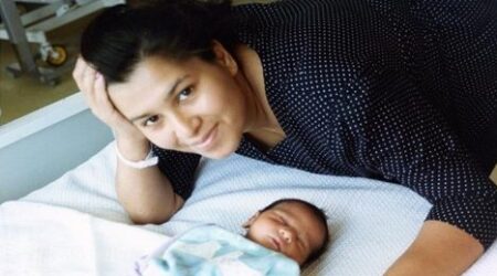 Angela with her son Jamie as a baby