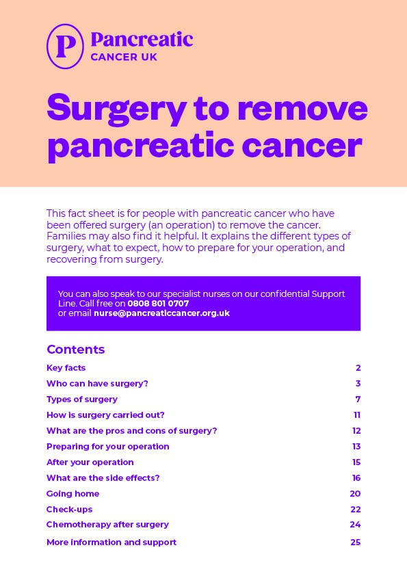 Front page of the surgery to remove pancreatic cancer fact sheet