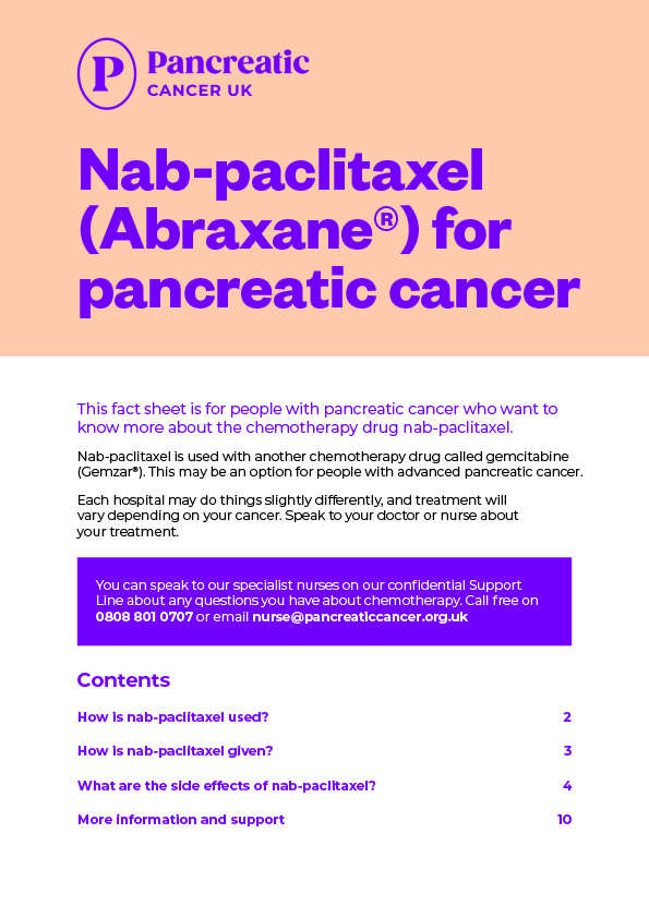 Front cover of the nab-paclitaxel fact sheet