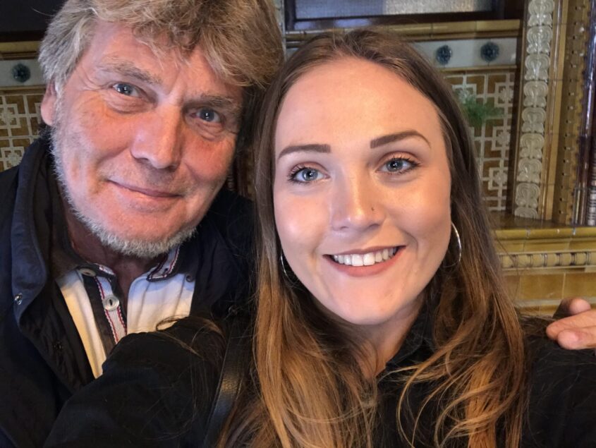 Man and his daughter selfie smiling to camera