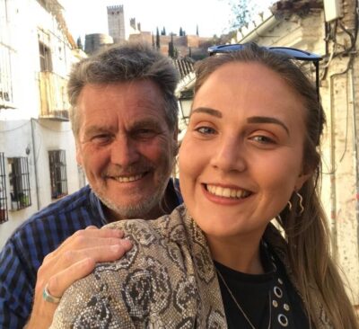 Man and daughter selfie picture smiling to camera