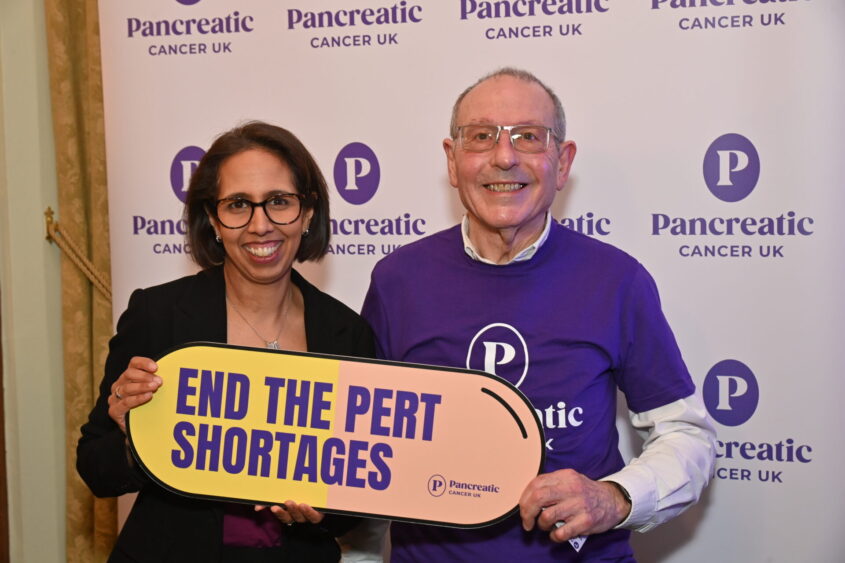 Our supporter Michael, who is living beyond pancreatic cancer, with Munira Wilson MP